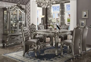 Traditional Silver Counter Height Dining Room Set 9pcs Square Table & Chairs NA6 - Picture 1 of 3