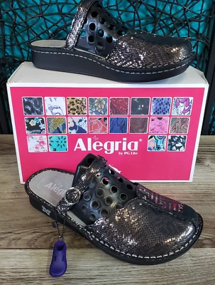 Zapatos Alegria Toscana Peltre Deslumbrante Cuero Negro Slipon Mary Jane EE. UU. Talla 9.5-10 Foto 1 de 4