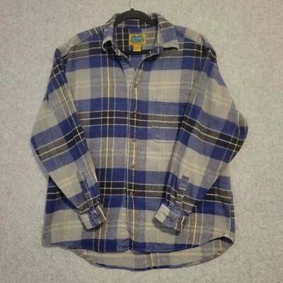 VTG Native Habitat Planet Earth Flannel Shirt Men Large Blue Chamois 90s Grunge  - Image 1 of 4