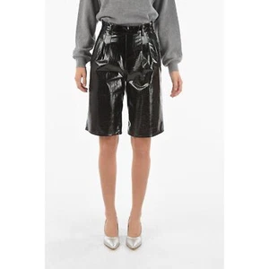 Maison Margiela High Rise Croc Effect Bermuda Jet Black 26 X 11 Shorts Pockets - Picture 1 of 7