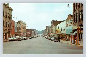 Vintage Logansport Indiana Chrom Postkarte Straßenszene alte Autos Geschäfte IN - Bild 1 von 4
