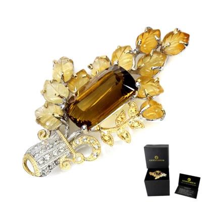 Брошь из стерлингового серебра 925 пробы с цитрином 25 карат сапфиром ювелирные изделия ручной работы - Изображение 1 из 4