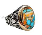 Oyster Copper Turquoise Men Ring, 925 Solid Silver Leaf Signet Mens Ring P#144
