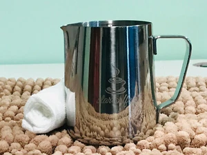 Star Coffee Premium Milk Frothing Pitcher 12 oz Stainless Steel Microfiber Cloth - Picture 1 of 12