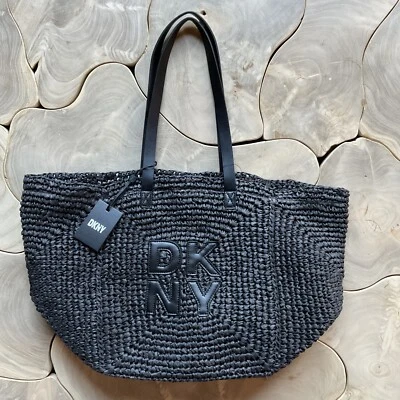 DKNY Black Paloma Woven Straw Tote Purse Handbag Lined W/ Inside Pockets NWT - Image 1 of 4