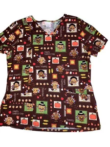 Scrub Star Thanksgiving Print Scrub Top Size M - Picture 1 of 10