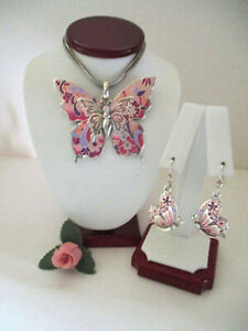 Brighton "WINGFIELD" Butterfly Conv. Necklace-Earring Set (MSR$146) NWT/Pouch