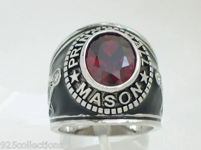 Prince Hall Mason Masonic January Red Garnet CZ Stone Rhodium Men Ring Size 7-15 - Image 1 of 4