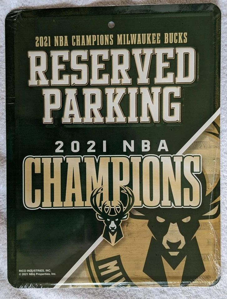 Milwaukee Bucks 2021 NBA Finals Champions Metal Parking Sign 11 x 8.25 - NIP - Image 1 of 1