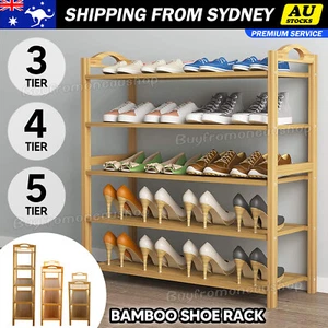 3-5 Tiers Layers Bamboo Shoe Rack Storage Organizer Wooden Shelf Stand Shelves - Picture 1 of 13
