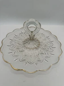 Mittelgriff Tablett Feder von Jeannette Glas 12" x 6" Goldrand Landhaus Kern - Bild 1 von 7