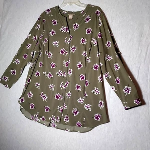 Duluth Trading Damen 1X Sidewinder Knopf Blumen Tunika Nylonmischung Tasche Oliv - Bild 1 von 10