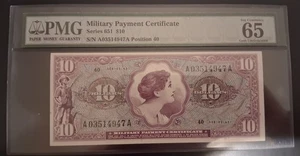 Series 651 $10 Millitary Payment Certificate PMG GEM UNCIRCULATED 65 EPQ - Bild 1 von 2