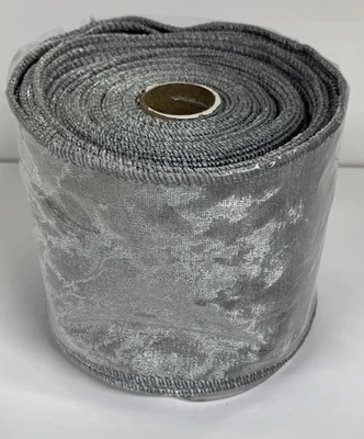 Cinta con cable de terciopelo plateado polvoriento 4,5x5 terciopelo metálico aplastado Navidad Foto 1 de 4