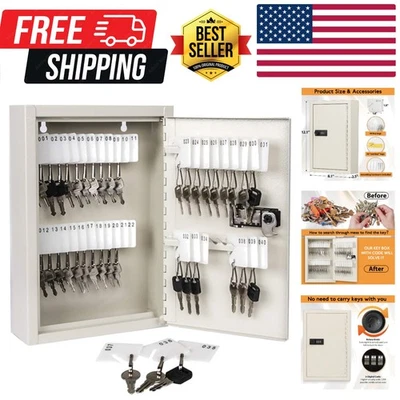 40 Key Holder with Combination Lock -  Wall Mount Key Organizer, White - Image 1 of 4