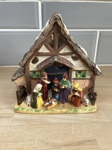 Krippe Teelicht Kerzenhalter 14 cm hoch - glasierte Keramik einteilig - Bild 1 von 6
