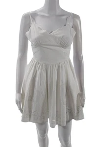 LPA Womens Back Zip Spaghetti Strap V Neck Mini A Line Dress White Cotton XS - Picture 1 of 7