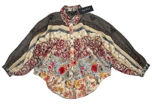 YOUNG THREADS M Boho Western Shirt Floral Embroidered Button Up Top Pockets NWT - Picture 1 of 14