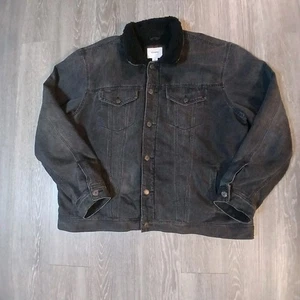 Giacca denim sherpa marina vecchia XXL uomo 2X cappotto nero con bottoni davanti - Foto 1 di 20