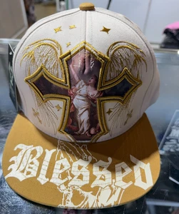 Blessed Hat Cap Religious Cross Angel Cream Mustard yellow Snapback Snap Back - Picture 1 of 5