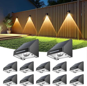 Solar Fence Lights Outdoor 12 Pack - Brighter Focused Lens, Cold White & Warm Li - Picture 1 of 7