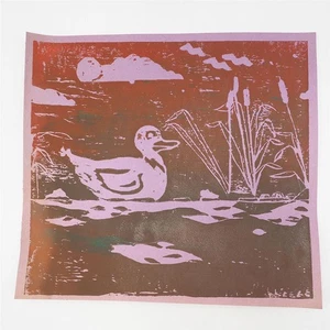 Original Siebdruck Tintendruck Kunst Ente auf Teich - Bild 1 von 2