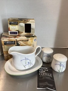 Corelle Shadow Iris Lot. 4 Pieces Salt &Pepper Set &Gravy Boat Set Original Pkgs - Picture 1 of 10
