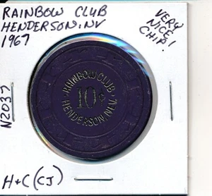 $.10 CASINO CHIP -RAINBOW CLUB HENDERSON NV 1967 H&C(CJ) MOLTO BELLO!  L@@K!! - Foto 1 di 2