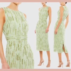 NWT MAC DUGGAL [ 0 ] 70264 Abstract Beaded Sleeveless Midi Sheath Dress J1057 - Picture 1 of 14