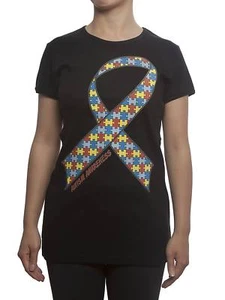 Womens Autism Awareness Ribbon Short-Sleeve T-Shirt - Black - Small - Picture 1 of 1