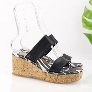 Sam Edelman Womens Alissa Sandal Size 8 Black Leather Mule Cork Wedge Platform - Picture 1 of 14