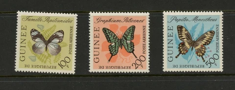 E399  Guinea  1963   AIRMAIL butterflies   3v.       MNH Cover