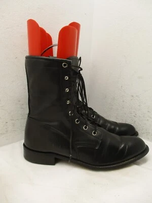 Botas de vaquero Roy Cooper para mujer talla 8 M de cuero negro con cordones estilo 102286 Foto 1 de 4