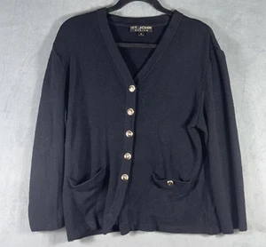 St. John Basics Strickjacke Damen Gr. 14 schwarz V-Ausschnitt Strick Goldknöpfe LESEN - Bild 1 von 21