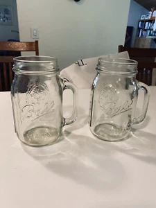 2 Ball 24oz Clear Drinking Mason Jar Glass Regular Mouth Mug w/Handle - Bild 1 von 14