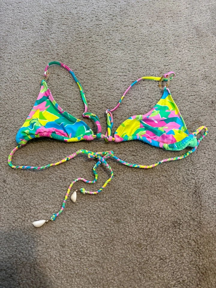Womens Swimsuit Size Large Bikini Top Swim  Bandeau Tropical Shells BlackBough - Image 1 of 1