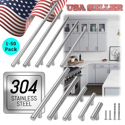 Tiradores de barra de acero inoxidable de níquel cepillado grado 304 manijas de gabinete de cocina perillas Foto 1 de 4