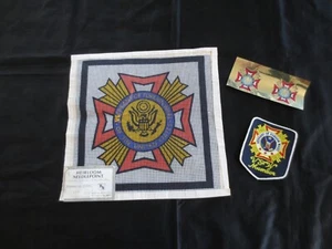 VFW Veterans of Foreign Wars NEEDLEPOINT CANVAS, BADGE, STICKERS - 11-1/2" Sq. - Picture 1 of 6