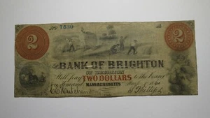 $2 1860 Brighton Massachusetts MA Obsolete Currency Note Bill! Bank of Brighton - Picture 1 of 2