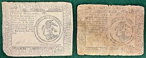 2 x $3 Continentals of 2/26/1777 signed by 2 brothers: Horatio & Rinaldo Johnson - Picture 1 of 2