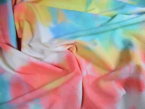 Bullet Hand Tie Dye Liverpool Textured Fabric Stretch Yellow Pink Teal Blue W18 - Picture 1 of 2