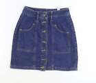 Ambar Womens Blue Cotton Mini Skirt Size M Button