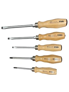 Felo 22155 5pc Wooden Screwdriver Set Wood Grip Flat Slot Phillips Germany - Picture 1 of 3