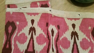 100% Linen Shower Curtain In A Beautiful Ikat Pattern In Natural/Pink/Maroon - Picture 1 of 6