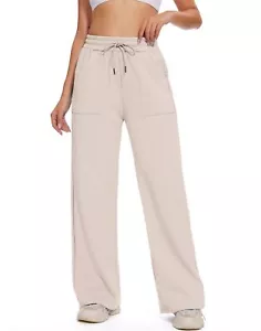 Womens Fleece Wide Leg Sweatpants Baggy High Waisted Winter Sweats Pants Stra... - Picture 1 of 8
