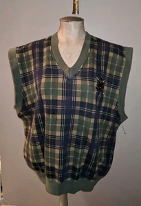 Izod mens plaid green golf vest sweatshirt cotton golfing shirt xl pull over  - Picture 1 of 7
