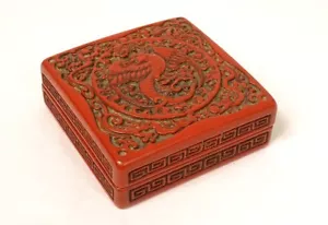 Kleine Dose Cinabre Lack China Vogel Phönix Drachen 19. Jahrhundert - Bild 1 von 1
