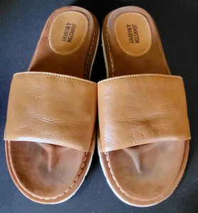 JOHNSTON & MURPHY Leather Tan Slip On Sandals Slides #252450 Size 8 Mens - Picture 1 of 4