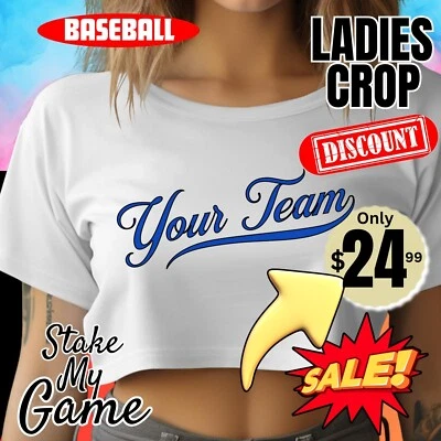 Ladies Crop Top Baseball 2025 Team Shirt, Summer Sports Fan Cropped Shirt - Image 1 of 2