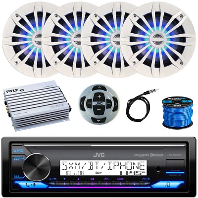 JVC KD-X38MBS Receiver, Remote, 4x 6.5" Blue LED Speaker w/Wire, Amp, Antenna - Image 1 of 4
